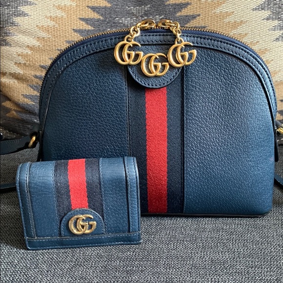 Gucci Blue and Red Crossbody Bag with Gold GG Logo and matching wallet - Picture 1 of 1